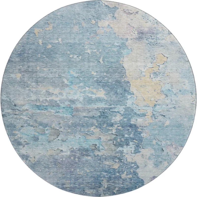 Luxury Washable Indoor/Outdoor Ravenna Blue 8\' x 8\' Round Rug