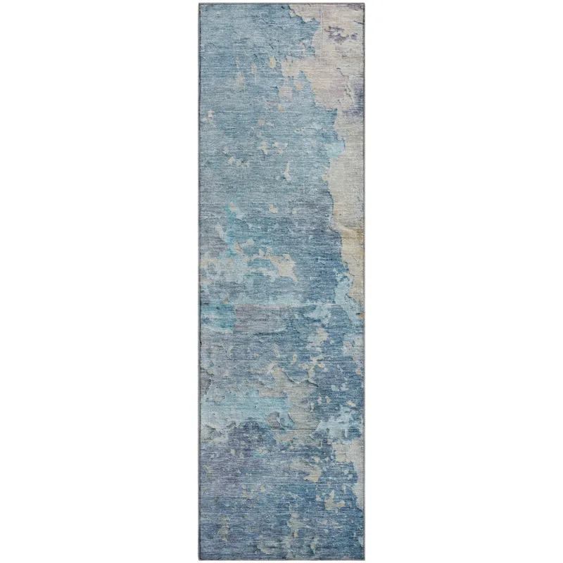 Luxury Washable Indoor/Outdoor Ravenna Blue 2\'3\" x 7\'6\" Runner Rug