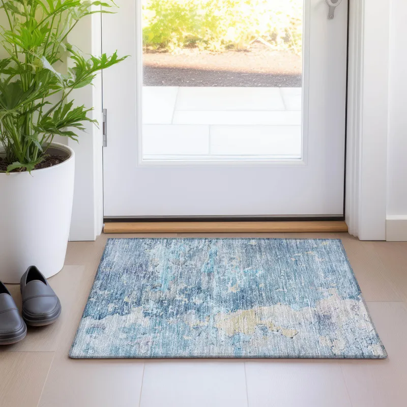Luxury Washable Indoor/Outdoor Ravenna Blue 1\'8\" x 2\'6\" Rug