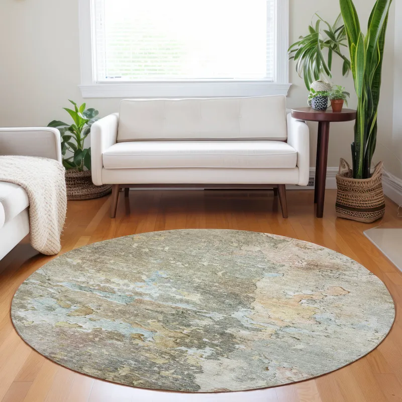 Luxury Washable Indoor/Outdoor Ravenna Brown 8\' x 8\' Round Rug