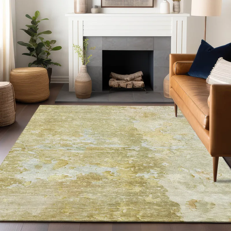 Luxury Washable Indoor/Outdoor Ravenna Gold 3\' x 5\' Rug