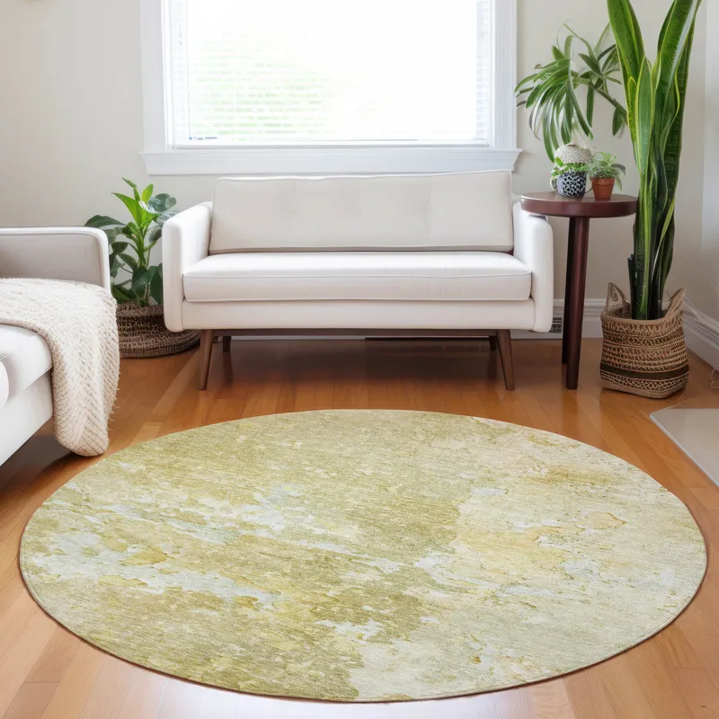 Luxury Washable Indoor/Outdoor Ravenna Gold 8\' x 8\' Round Rug