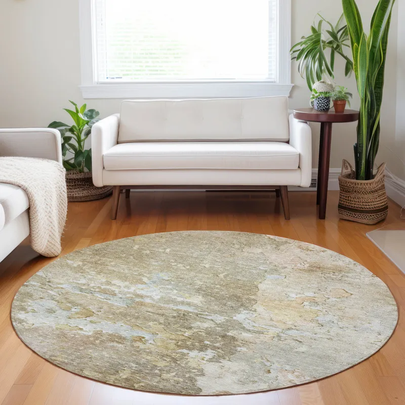 Luxury Washable Indoor/Outdoor Ravenna Khaki 8\' x 8\' Round Rug