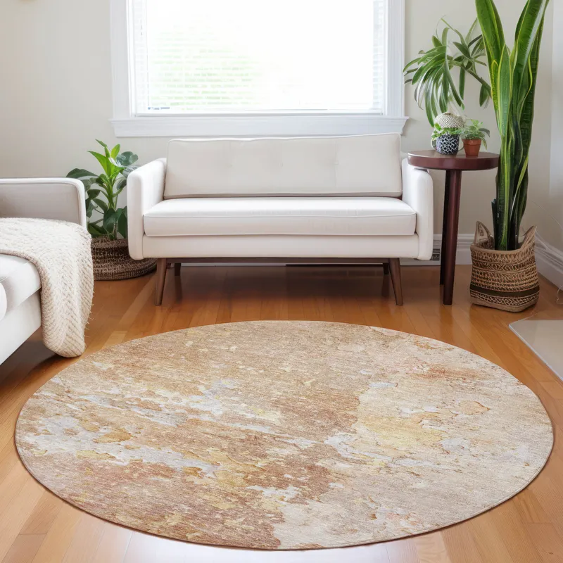 Luxury Washable Indoor/Outdoor Ravenna Salmon 8\' x 8\' Round Rug