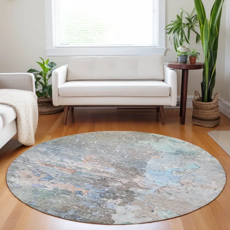Luxury Washable Indoor/Outdoor Ravenna Taupe 8\' x 8\' Round Rug