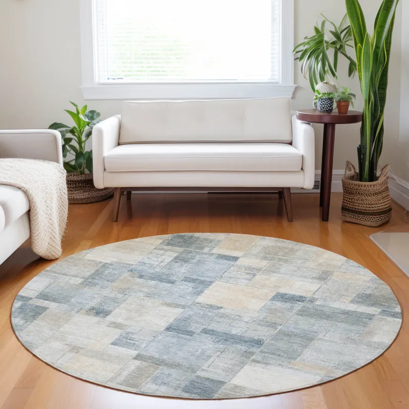 Luxury Washable Indoor/Outdoor Ravenna Denim 8\' x 8\' Round Rug