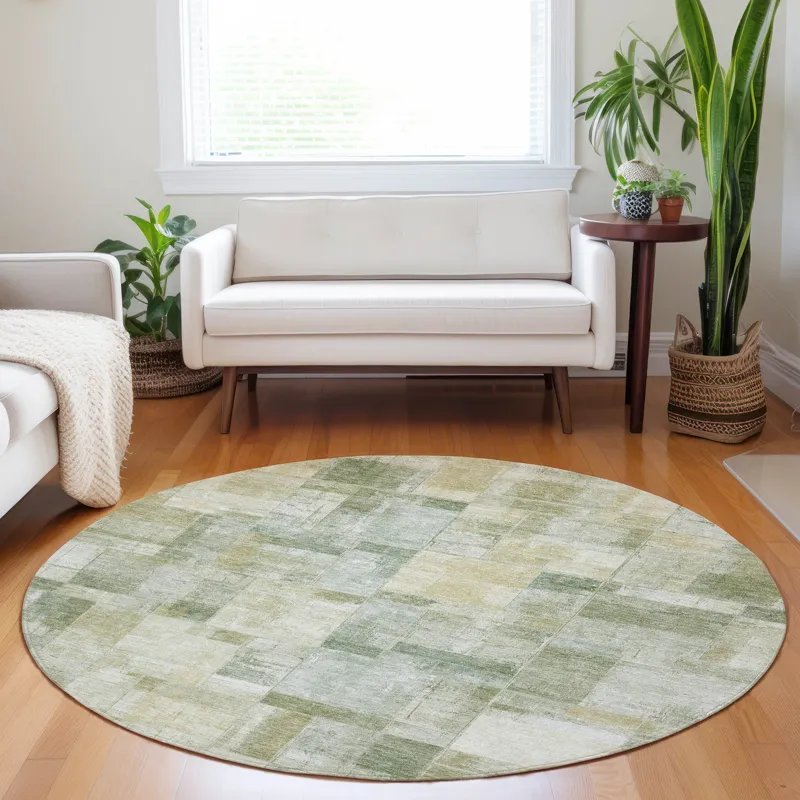 Luxury Washable Indoor/Outdoor Ravenna Sage 8\' x 8\' Round Rug