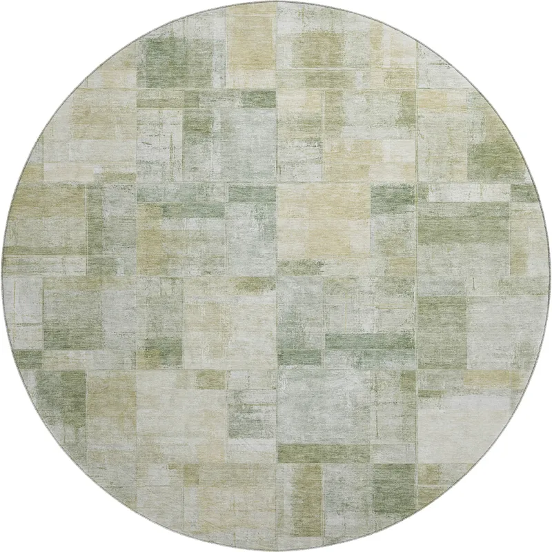 Luxury Washable Indoor/Outdoor Ravenna Sage 8\' x 8\' Round Rug