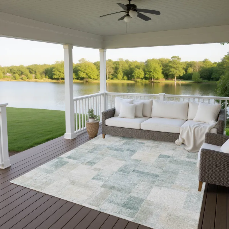 Luxury Washable Indoor/Outdoor Ravenna Seafoam 8\' x 10\' Rug