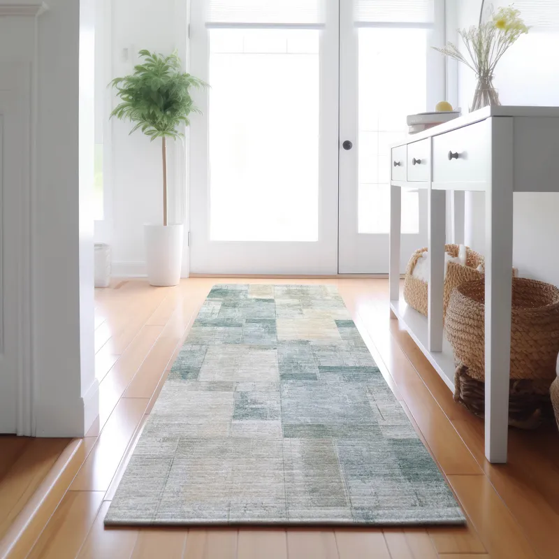 Luxury Washable Indoor/Outdoor Ravenna Seafoam 2\'3\" x 7\'6\" Runner Rug