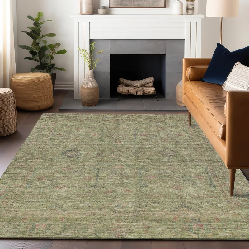 Luxury Washable Indoor/Outdoor Ravenna Aloe 5\' x 7\'6\" Rug