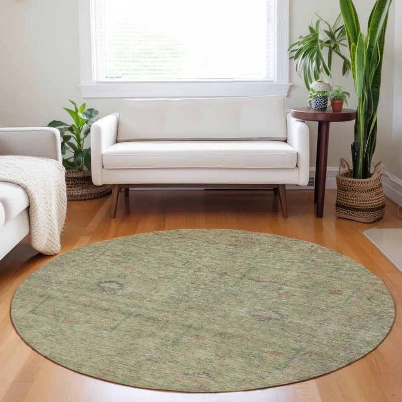 Luxury Washable Indoor/Outdoor Ravenna Aloe 8\' x 8\' Round Rug