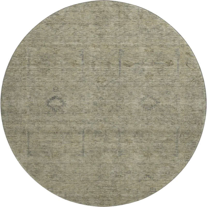 Luxury Washable Indoor/Outdoor Ravenna Khaki 8\' x 8\' Round Rug