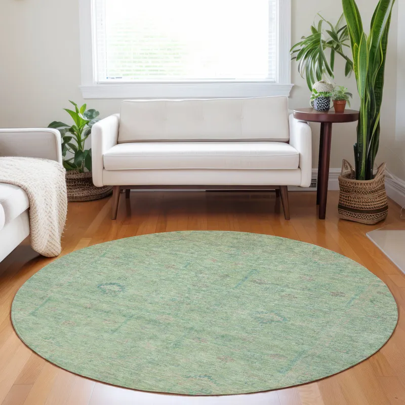 Luxury Washable Indoor/Outdoor Ravenna Seafoam 8\' x 8\' Round Rug