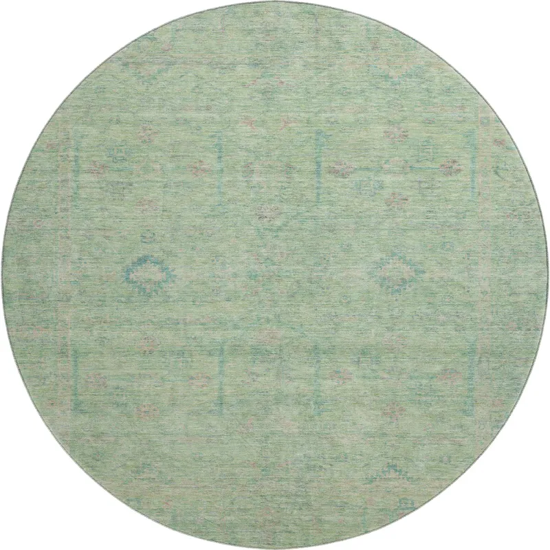 Luxury Washable Indoor/Outdoor Ravenna Seafoam 8\' x 8\' Round Rug