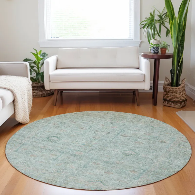 Luxury Washable Indoor/Outdoor Ravenna Sky 8\' x 8\' Round Rug