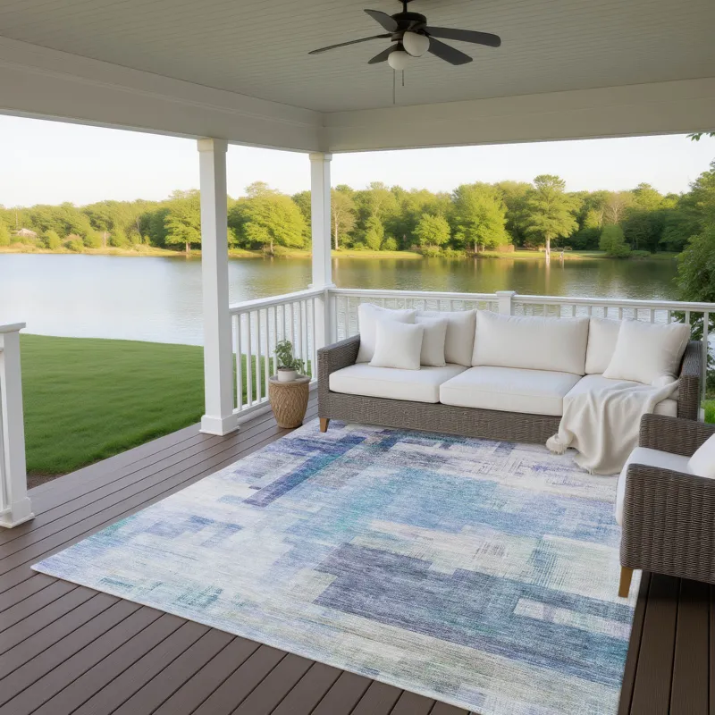 Luxury Washable Indoor/Outdoor Ravenna Blue 9\' x 12\' Rug