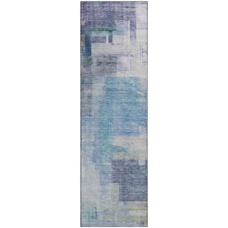 Luxury Washable Indoor/Outdoor Ravenna Blue 2\'3\" x 7\'6\" Runner Rug