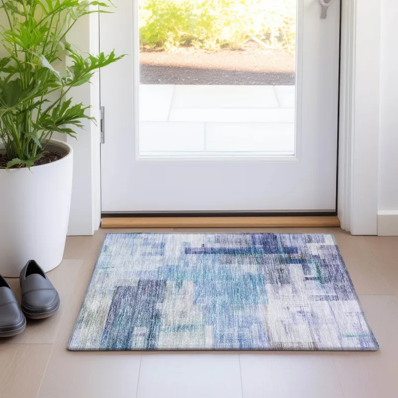 Luxury Washable Indoor/Outdoor Ravenna Blue 1\'8\" x 2\'6\" Rug