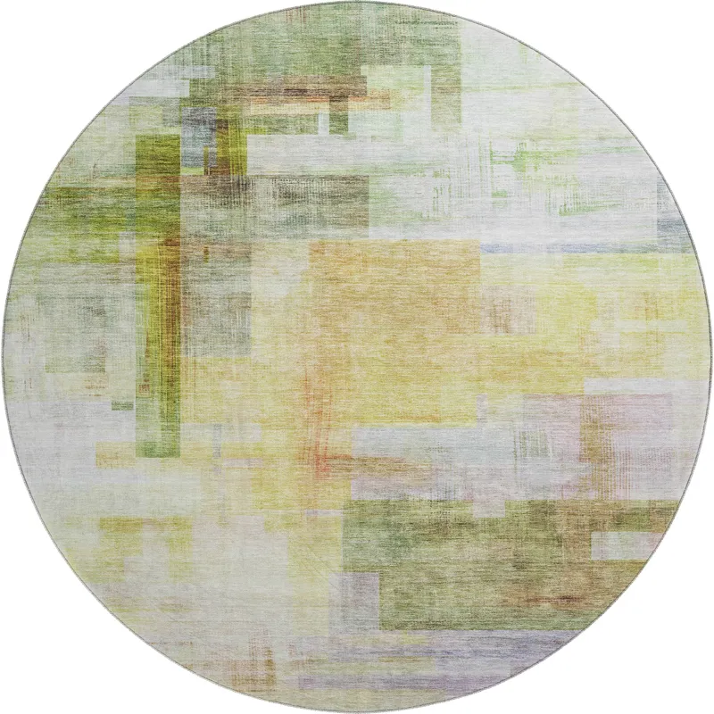 Luxury Washable Indoor/Outdoor Ravenna Green 8\' x 8\' Round Rug