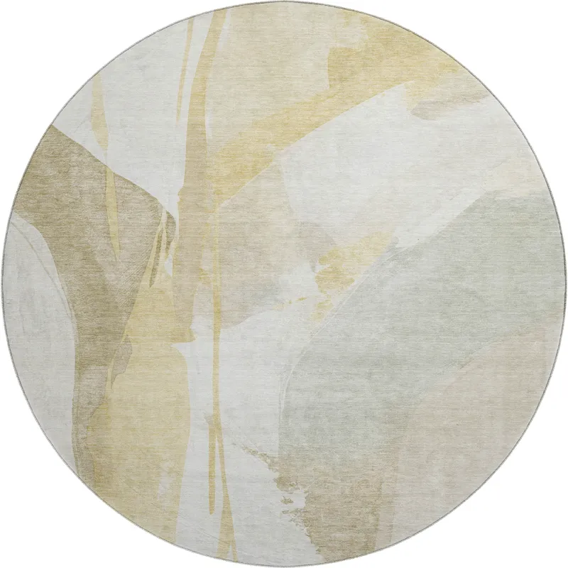 Luxury Washable Indoor/Outdoor Ravenna Beige 8\' x 8\' Round Rug