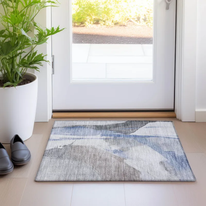 Luxury Washable Indoor/Outdoor Ravenna Denim 1\'8\" x 2\'6\" Rug