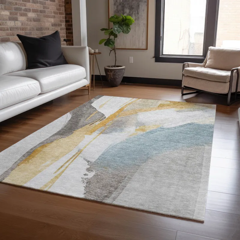 Luxury Washable Indoor/Outdoor Ravenna Gold 2\'6\" x 3\'10\" Rug