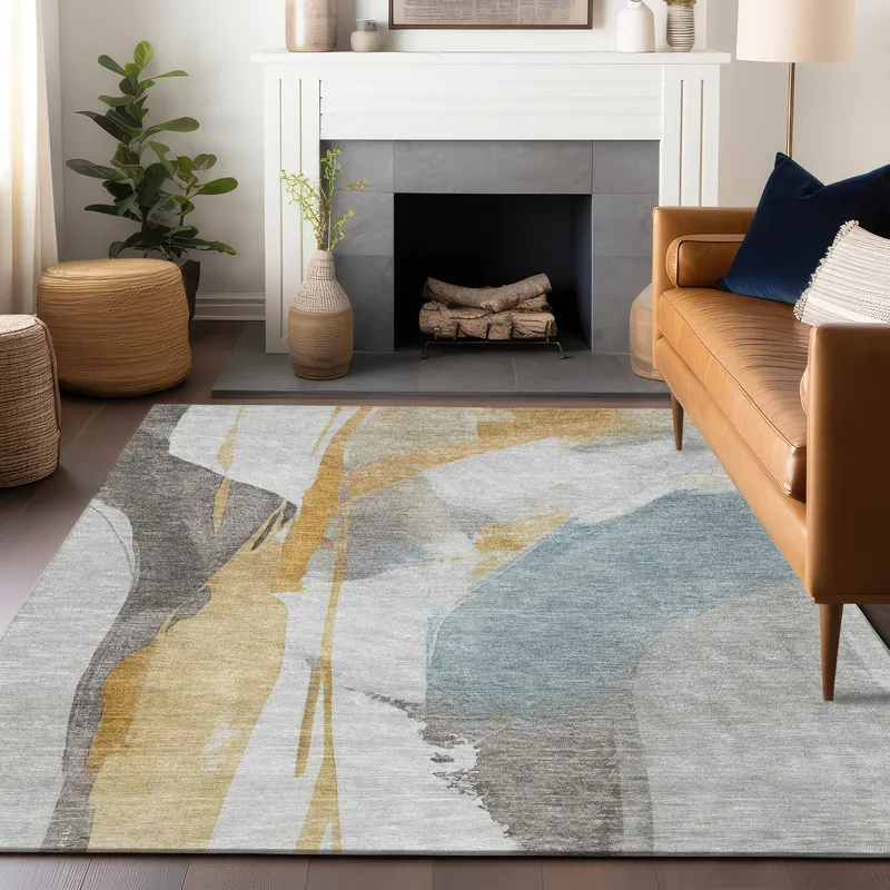 Luxury Washable Indoor/Outdoor Ravenna Gold 2\'6\" x 3\'10\" Rug