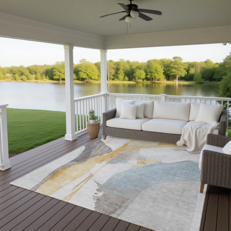 Luxury Washable Indoor/Outdoor Ravenna Gold 2\'6\" x 3\'10\" Rug