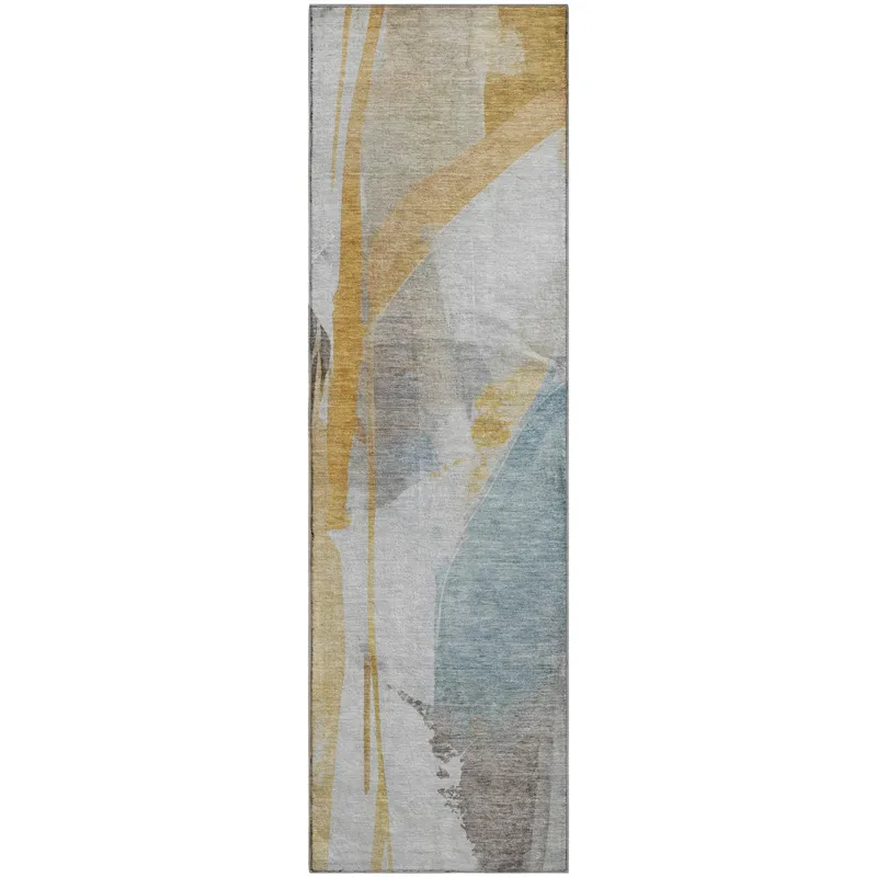 Luxury Washable Indoor/Outdoor Ravenna Gold 2\'3\" x 7\'6\" Runner Rug