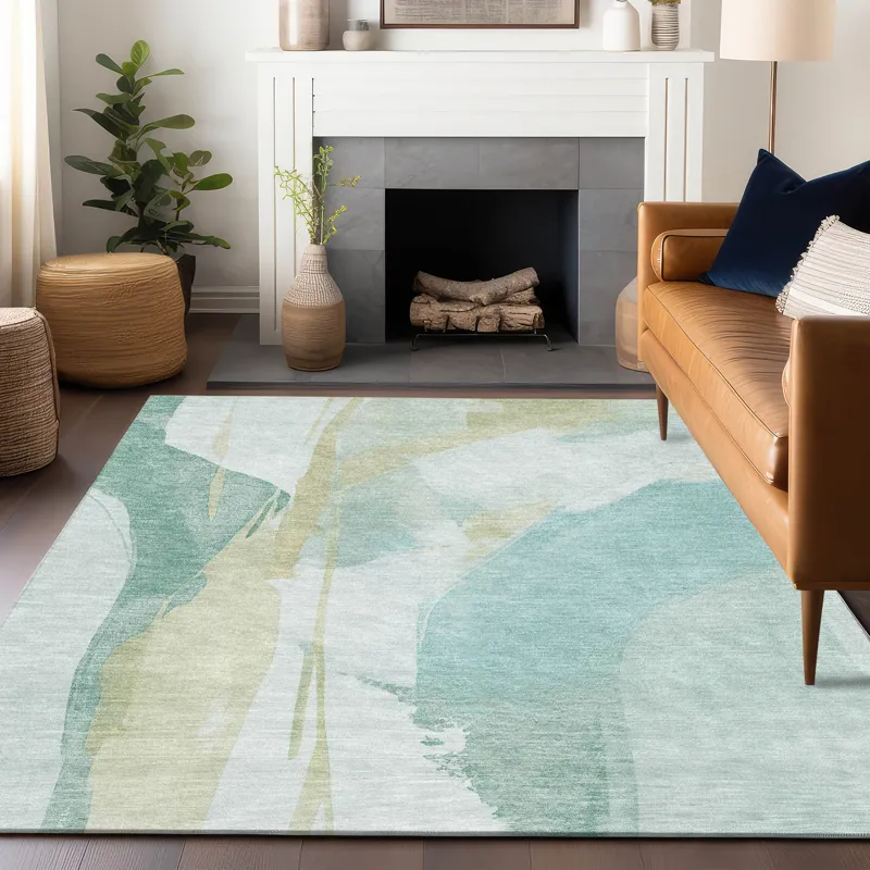 Luxury Washable Indoor/Outdoor Ravenna Teal 2\'6\" x 3\'10\" Rug