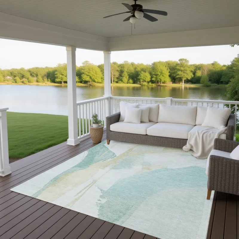 Luxury Washable Indoor/Outdoor Ravenna Teal 2\'6\" x 3\'10\" Rug