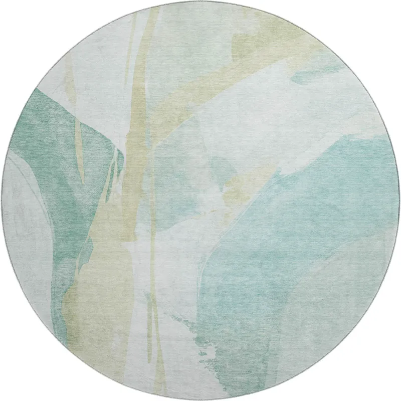 Luxury Washable Indoor/Outdoor Ravenna Teal 8\' x 8\' Round Rug