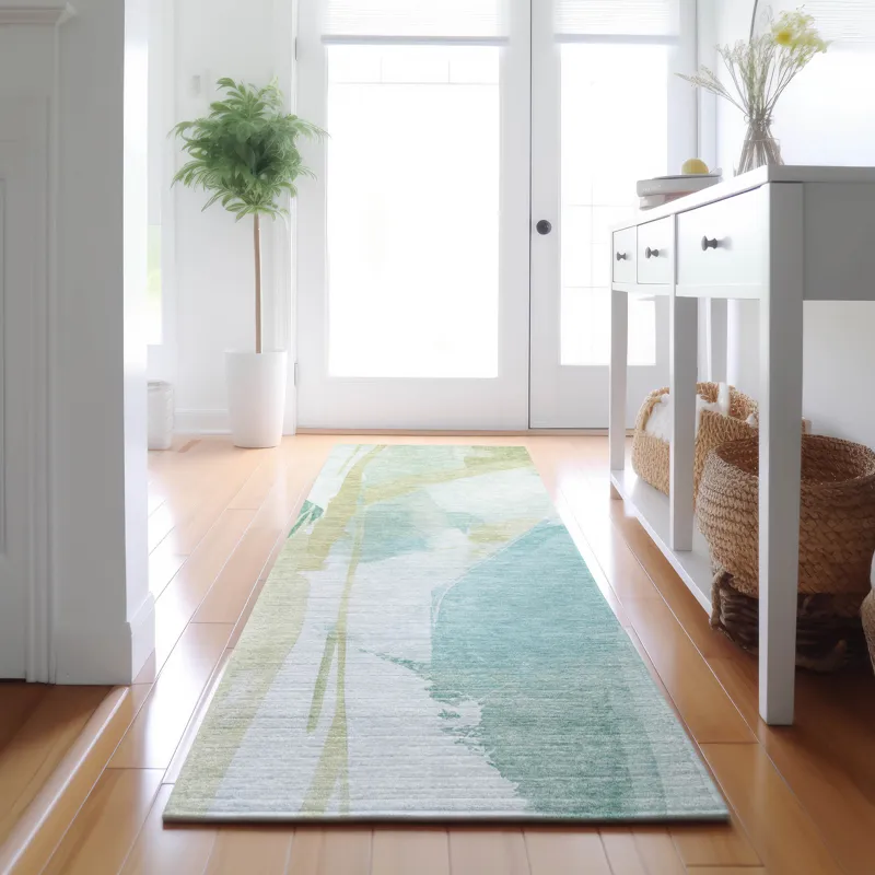 Luxury Washable Indoor/Outdoor Ravenna Teal 2\'3\" x 7\'6\" Runner Rug