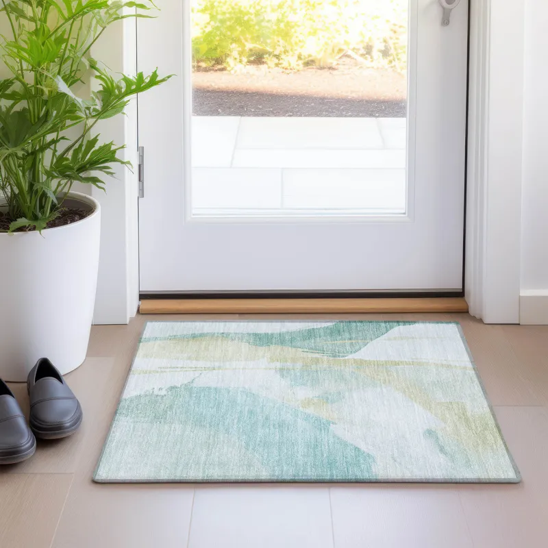 Luxury Washable Indoor/Outdoor Ravenna Teal 1\'8\" x 2\'6\" Rug