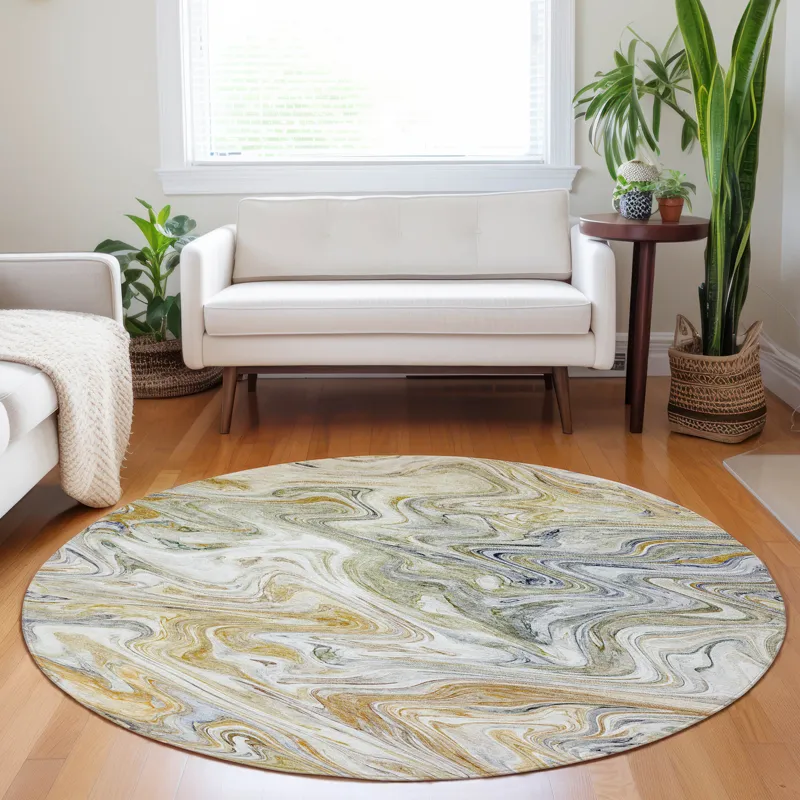 Luxury Washable Indoor/Outdoor Ravenna Linen 8\' x 8\' Round Rug