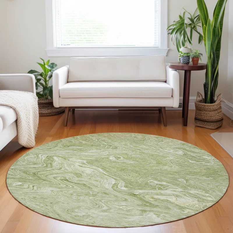 Luxury Washable Indoor/Outdoor Ravenna Sage 8\' x 8\' Round Rug