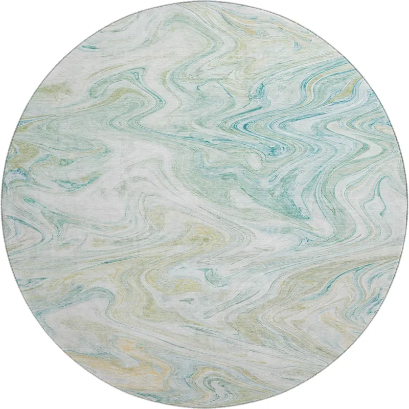 Luxury Washable Indoor/Outdoor Ravenna Sky 8\' x 8\' Round Rug