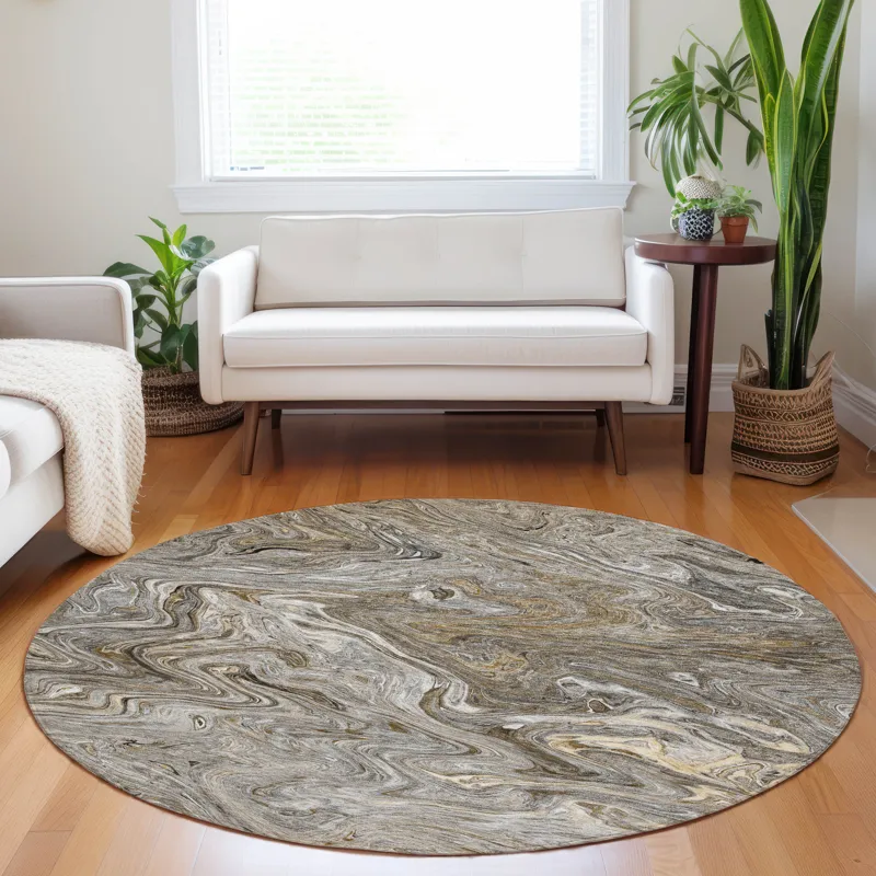Luxury Washable Indoor/Outdoor Ravenna Taupe 8\' x 8\' Round Rug