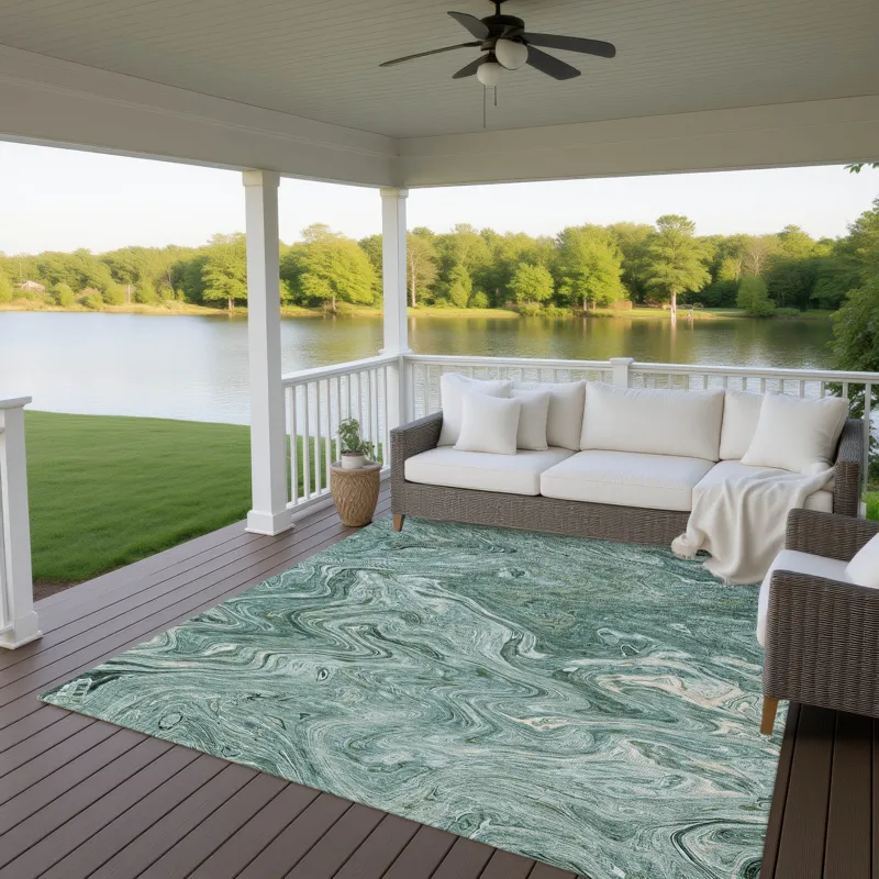 Luxury Washable Indoor/Outdoor Ravenna Teal 9\' x 12\' Rug