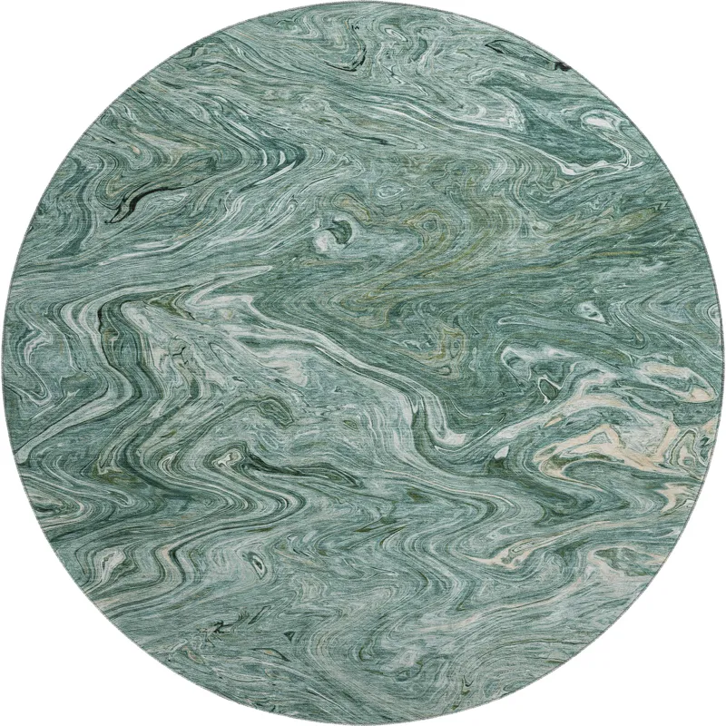 Luxury Washable Indoor/Outdoor Ravenna Teal 8\' x 8\' Round Rug