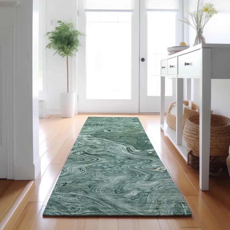 Luxury Washable Indoor/Outdoor Ravenna Teal 2\'3\" x 7\'6\" Runner Rug