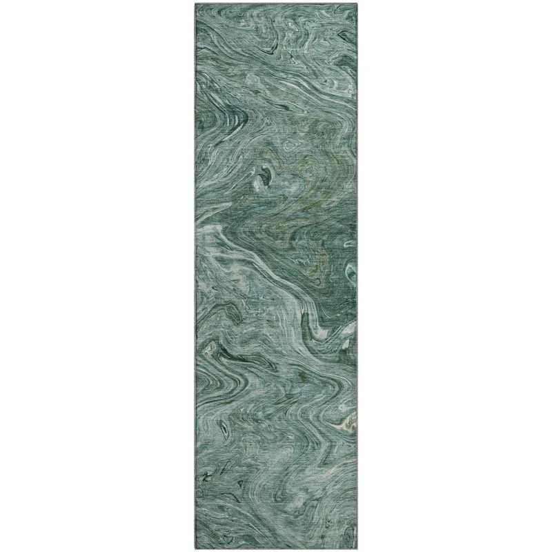 Luxury Washable Indoor/Outdoor Ravenna Teal 2\'3\" x 7\'6\" Runner Rug