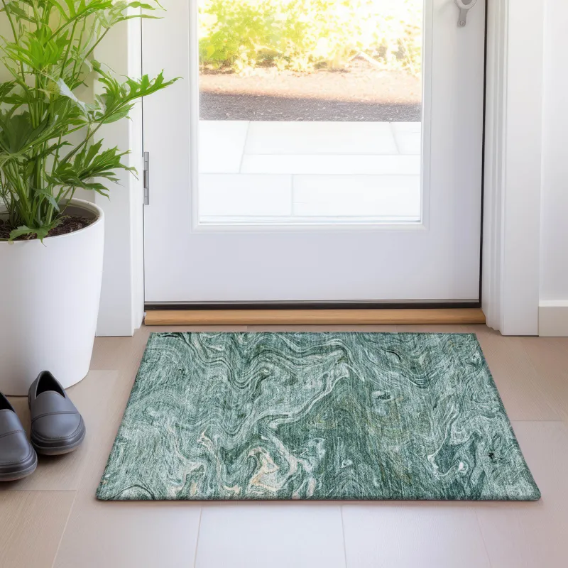 Luxury Washable Indoor/Outdoor Ravenna Teal 1\'8\" x 2\'6\" Rug