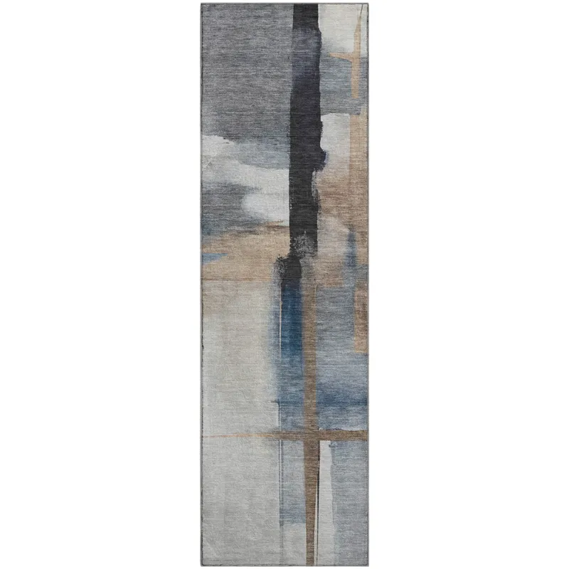 Luxury Washable Indoor/Outdoor Ravenna Blue 2\'3\" x 7\'6\" Runner Rug