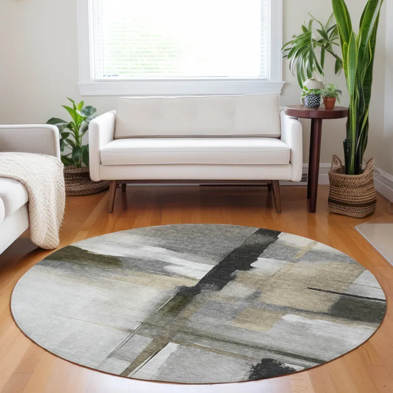 Luxury Washable Indoor/Outdoor Ravenna Gray 8\' x 8\' Round Rug