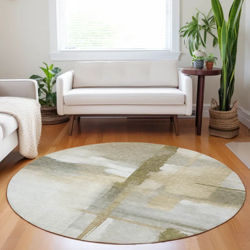 Luxury Washable Indoor/Outdoor Ravenna Putty 8\' x 8\' Round Rug