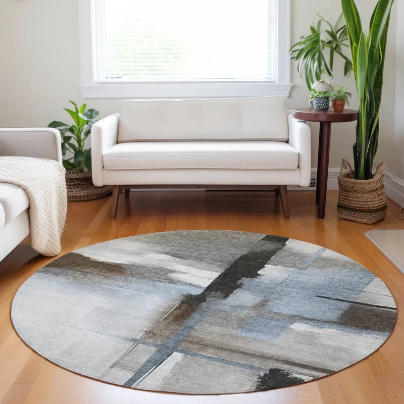 Luxury Washable Indoor/Outdoor Ravenna Taupe 8\' x 8\' Round Rug