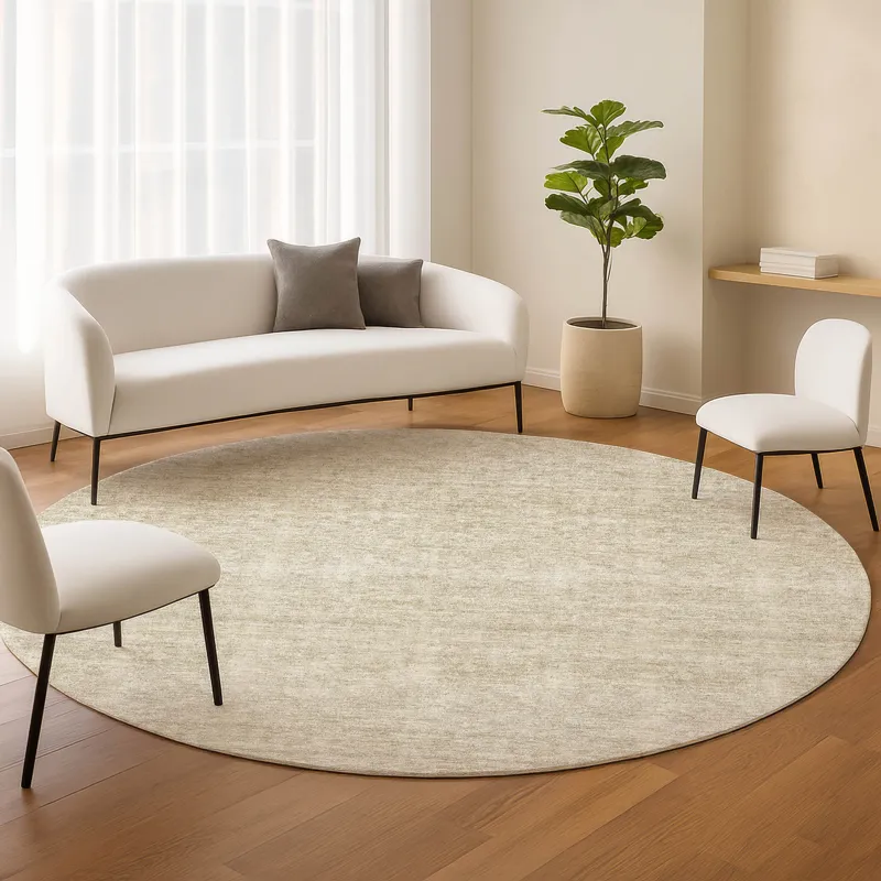 Luxury Washable Indoor/Outdoor Soft Essentials Beige 8\' x 8\' Round Rug