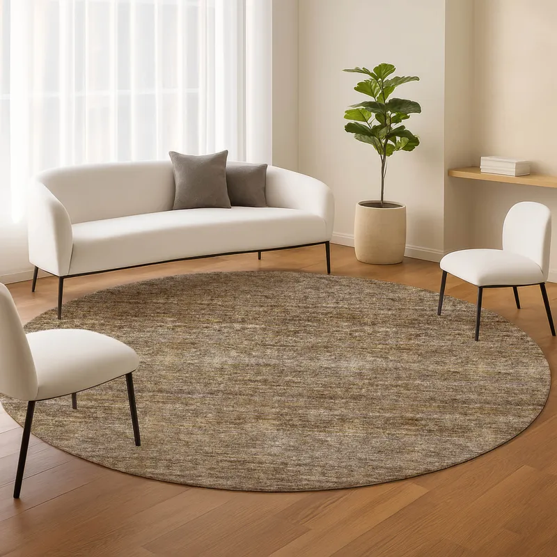 Luxury Washable Indoor/Outdoor Soft Essentials Brown 8\' x 8\' Round Rug